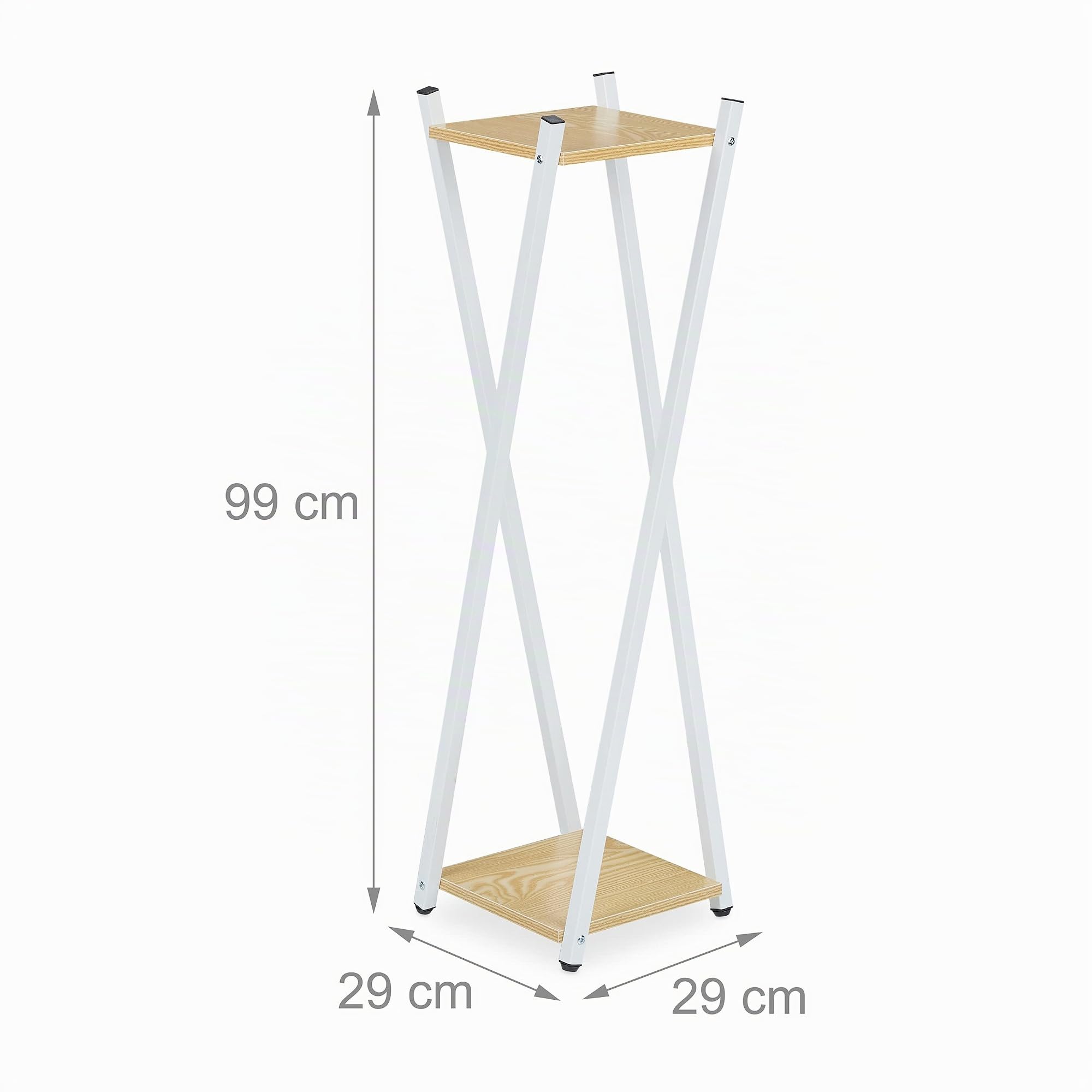 Relaxdays Étagère à Plantes, 2 Surfaces Effet Bois, Tabouret Moderne Fleur, HLP : 99x29x29 cm, Colonne, Blanc-Brun Clair
