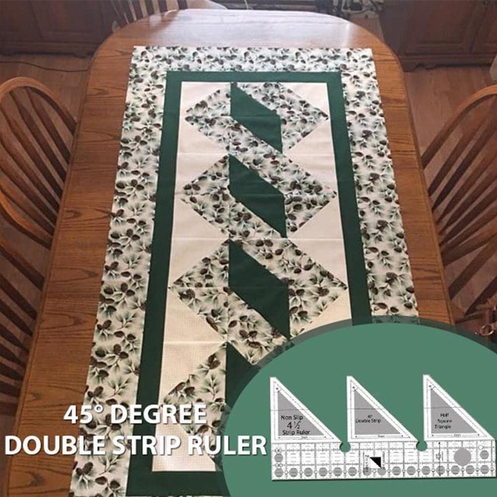 Gefemini 45° Degree Double Strip Ruler 45/60/90 Degree Triangle Quilting Ruler Set, Patchwork Ruler Transparent Acrylic Quilting Template for DIY Crafts Tool Quilting Supplies