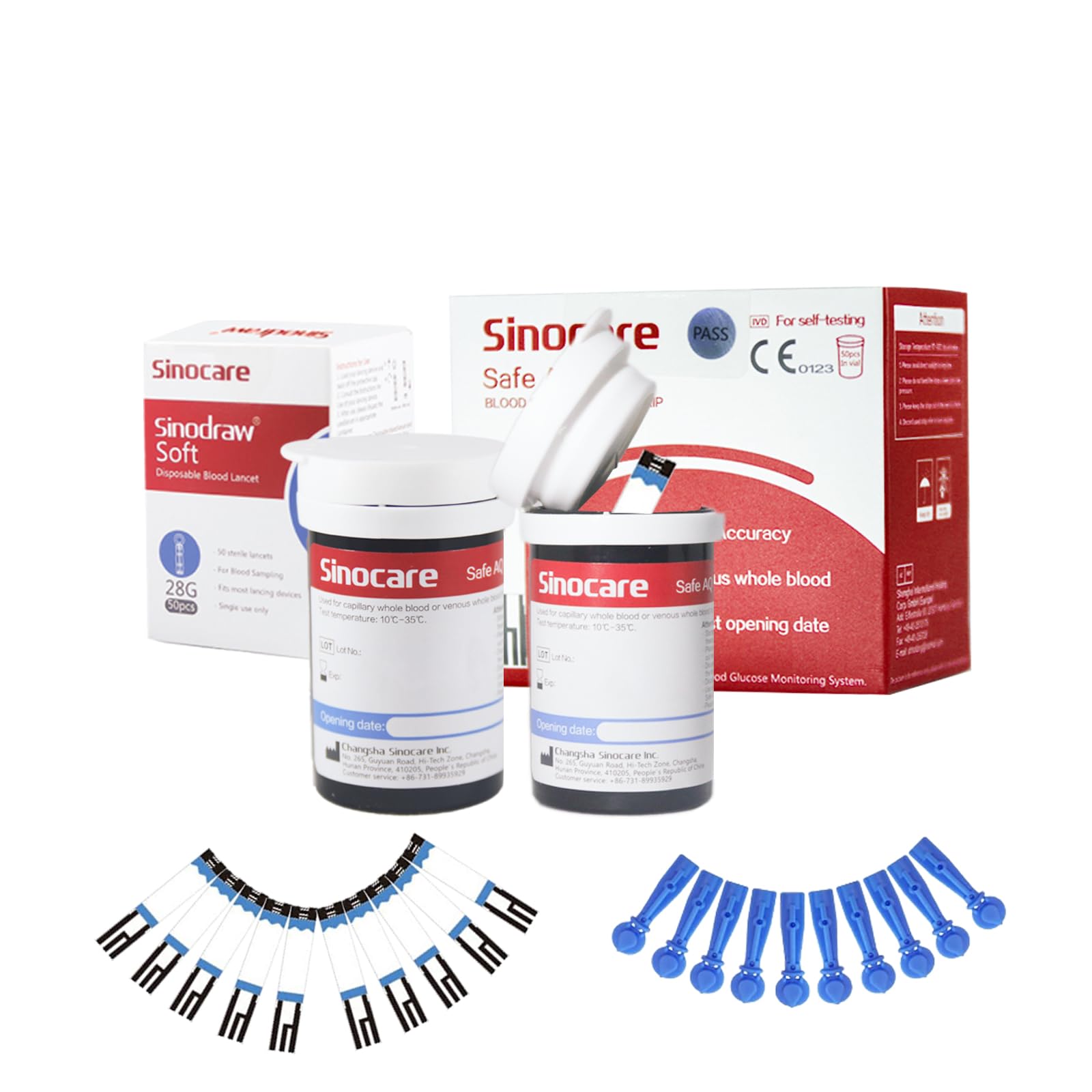 Sinocare Blood Glucose Test Strips x50 and Lancing Device x50 Only for Sinocare Safe AQ Smart Glucometer or Safe AQ Voice Glucometer
