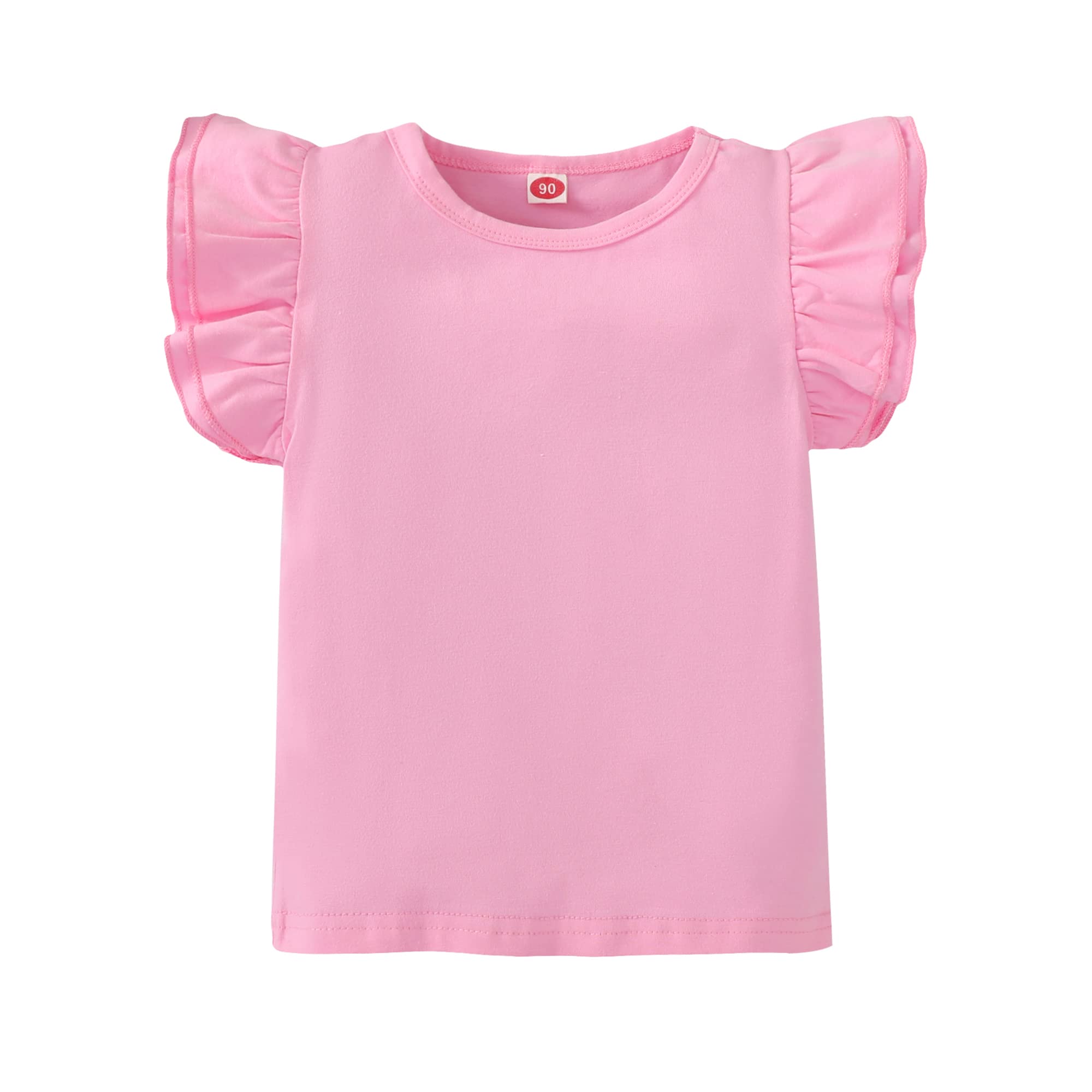 Kids Blouse Plain Ruffle Sleeve Top Toddler Girls Solid Color T-Shirt Baby Girl Cotton Casual Clothes (Pink, 3-4 Years)