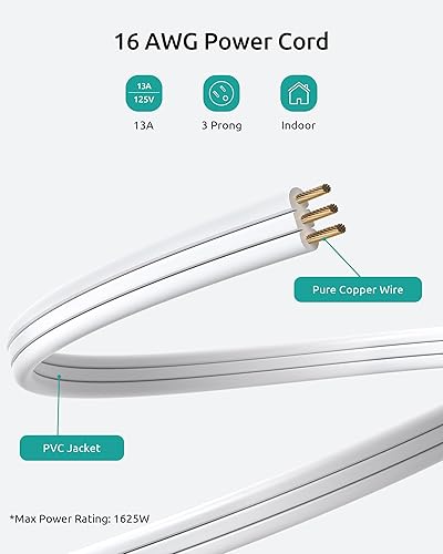 Miniatura 8 de Extensión plana corta de 1.5 pies, certificación ETL, cable de extensión de 3 puntas para interiores con protector de sobretensiones 900J, 13A1625W,