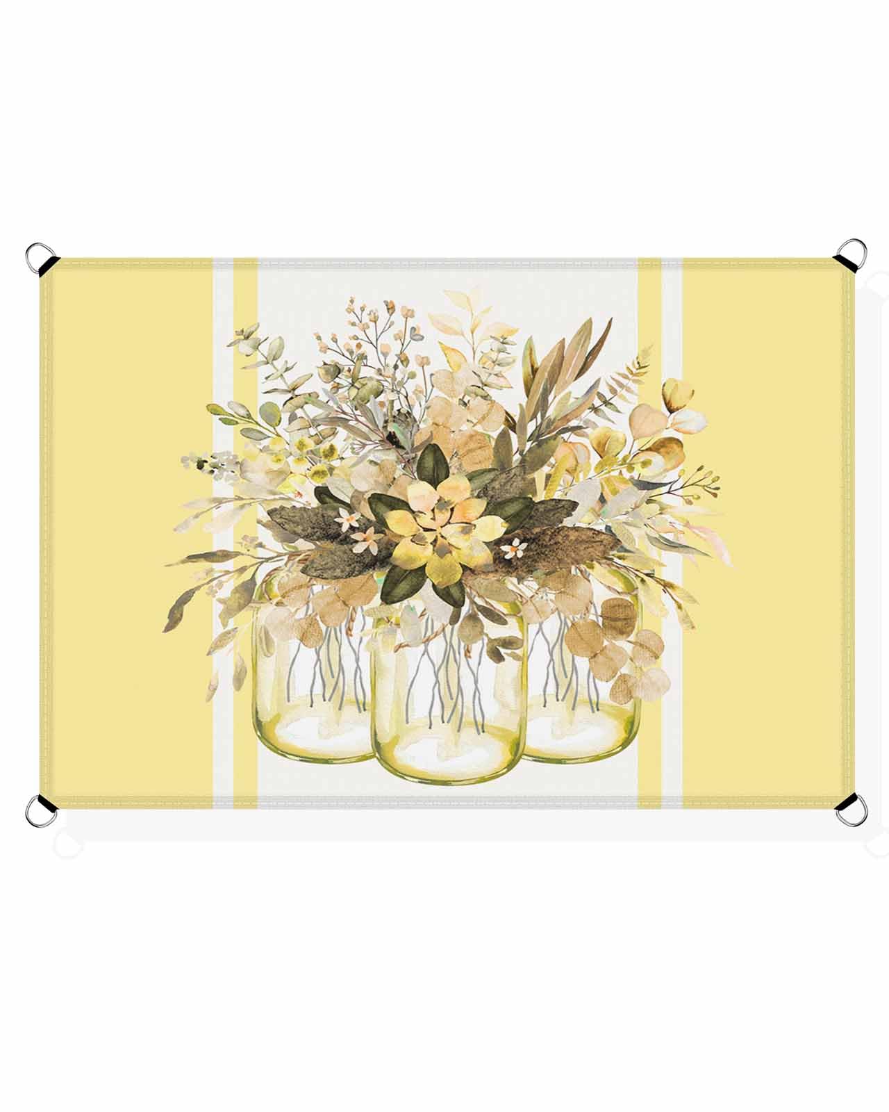 Sun Shades Outdoor Patio Covers for Shade & Rain, Floral Eucalyptus Leaf Sun Sail Shades Waterproof, Flowers Stripes Yellow Sun Shade Sail UV Protective for Backyard/Garden/Deck/Pool 6.5x10 ft