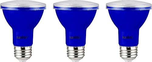 Sunlite 40249 LED PAR20 - Foco empotrable de color 3 W equivalente a 50 W base mediana E26 reflector certificación ETL azul 3 unidades