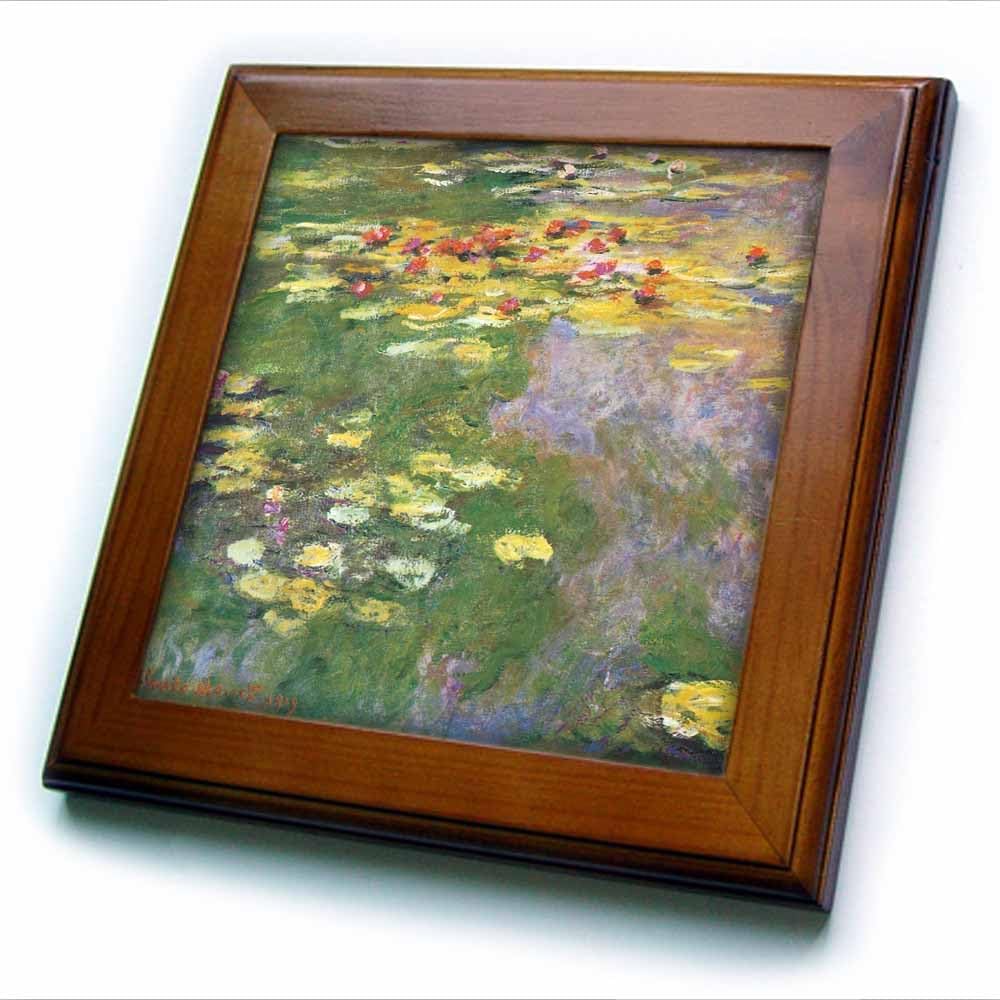 3dRose ft_164635_1 Water Lily Pond Vintage Monet Framed Tile, 8 by 8"