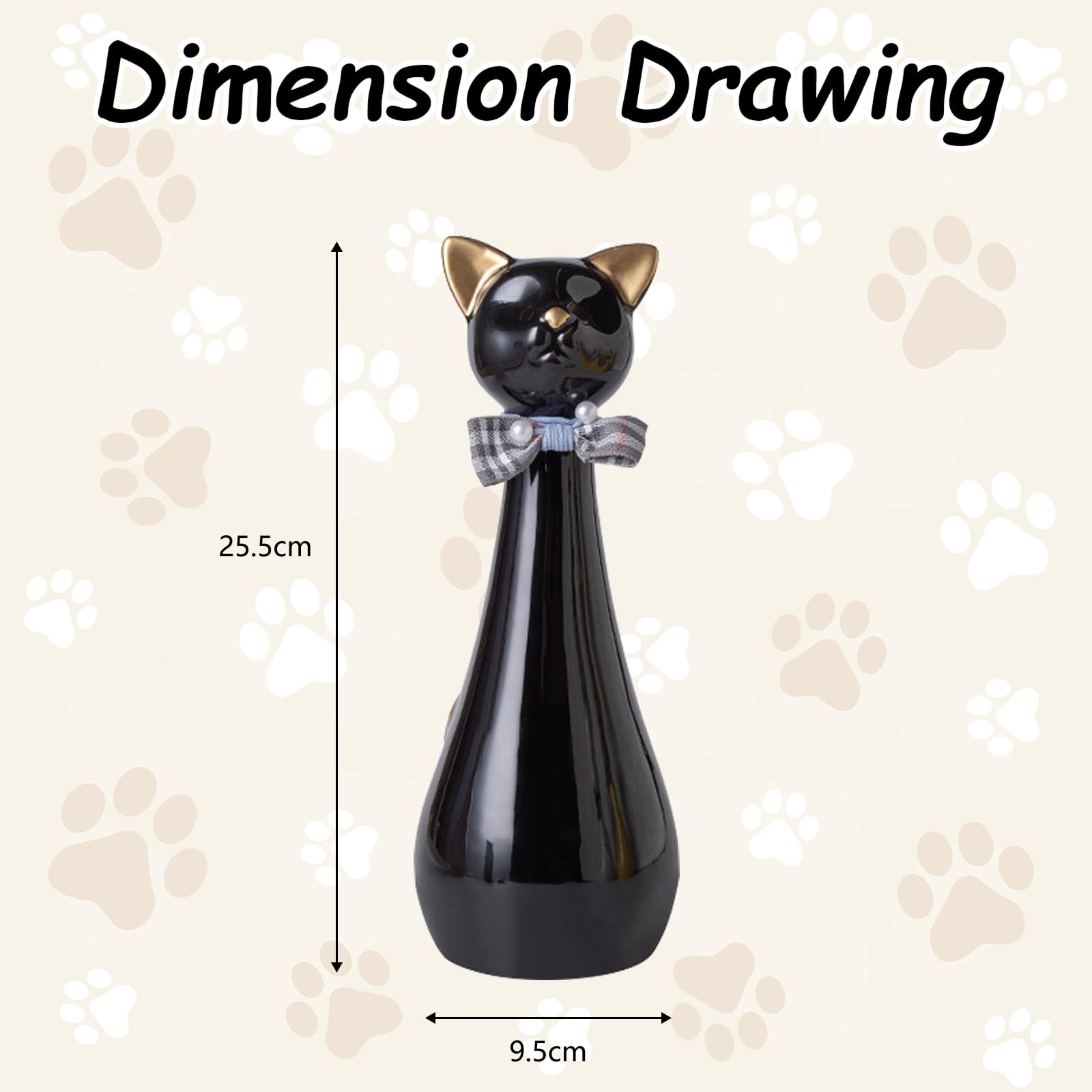 Urna para Gatos, 9,5 x 9,5 x 25,5 cm Urna Cenizas Negra con Collar de Lazo 550 ml Urnas para Mascotas de Cerámica para Recordar a Tu Querida Mascota Urnas para Gatos Regalo Conmemorativo