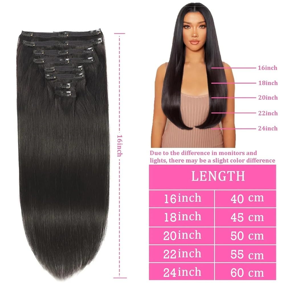 Przedłużanie włosów Ludzkie włosy doczepiane, naturalne czarne jedwabiście proste klipsowe 10-26 cali brazylijskie remy 8 szt. 120G(18inches)