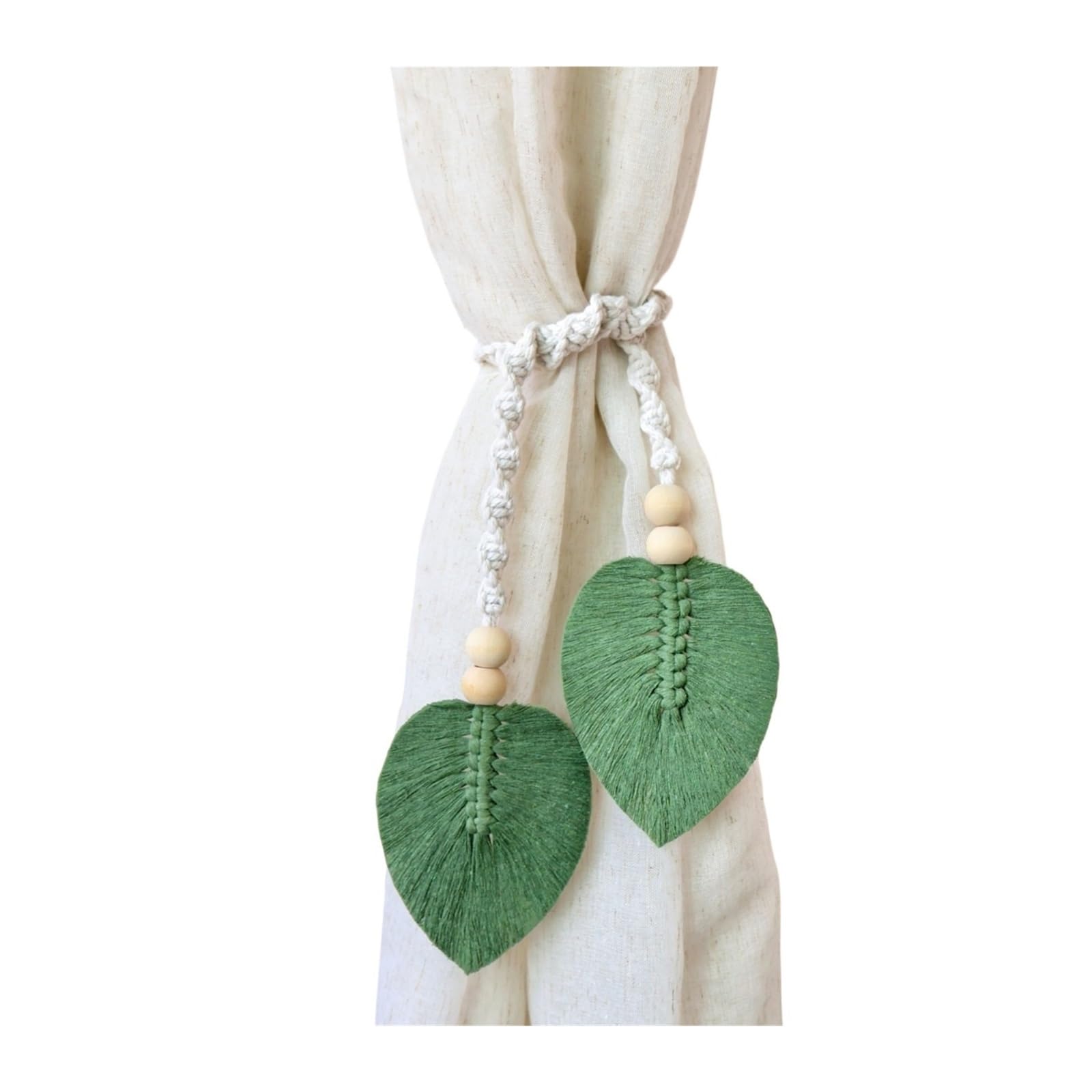 Alzapaños De Cortina Trenzados 6 alzapaños de Cortina de macramé con Hojas y Cuentas de Madera for el hogar y el Dormitorio.(Green)