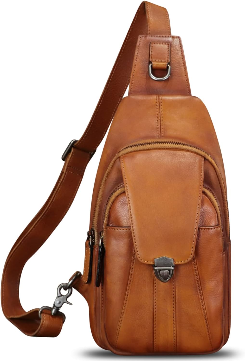 LRTO Genuine Leather Sling Bag for Women and Man Handmade Retro Hiking Crossbody Backpack Purse Chest Shoulder Daypack - Image 2