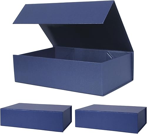 Miniatura 1 de Aimyoo Caja de regalo plegable azul marino con tapas de cierre magnético de 10.5 x 7 x 3 pulgadas, caja de propuesta de padrinos de boda, caja