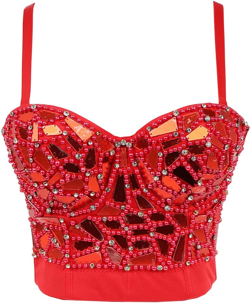 LIUHUO Gold Sling Net Red Star Dance Performance Costume Beaded Glass Sequin Vest Female Wrap Chest
