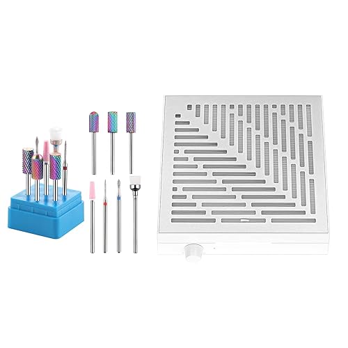 Makartt Máquina recolectora de polvo de uñas recargable, paquete de colector de polvo de vacío de uñas inalámbrico ultrafino con 7 piezas de carburo