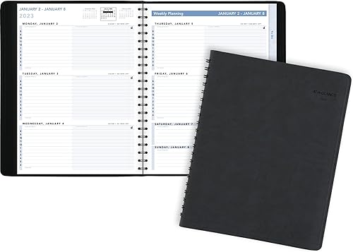AT-A-GLANCE Agenda semanal 2023, libro de citas por hora, 8 x 11 pulgadas, grande, pestañas mensuales, planificador de acción, negro (70EP0105)