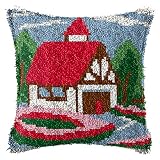 BOXIFA Kit de coussin à loquet à faire soi-même pour adultes et enfants, housse de coussin brodée en 3D avec motif maison de village - 43,2 x 43,2 cm