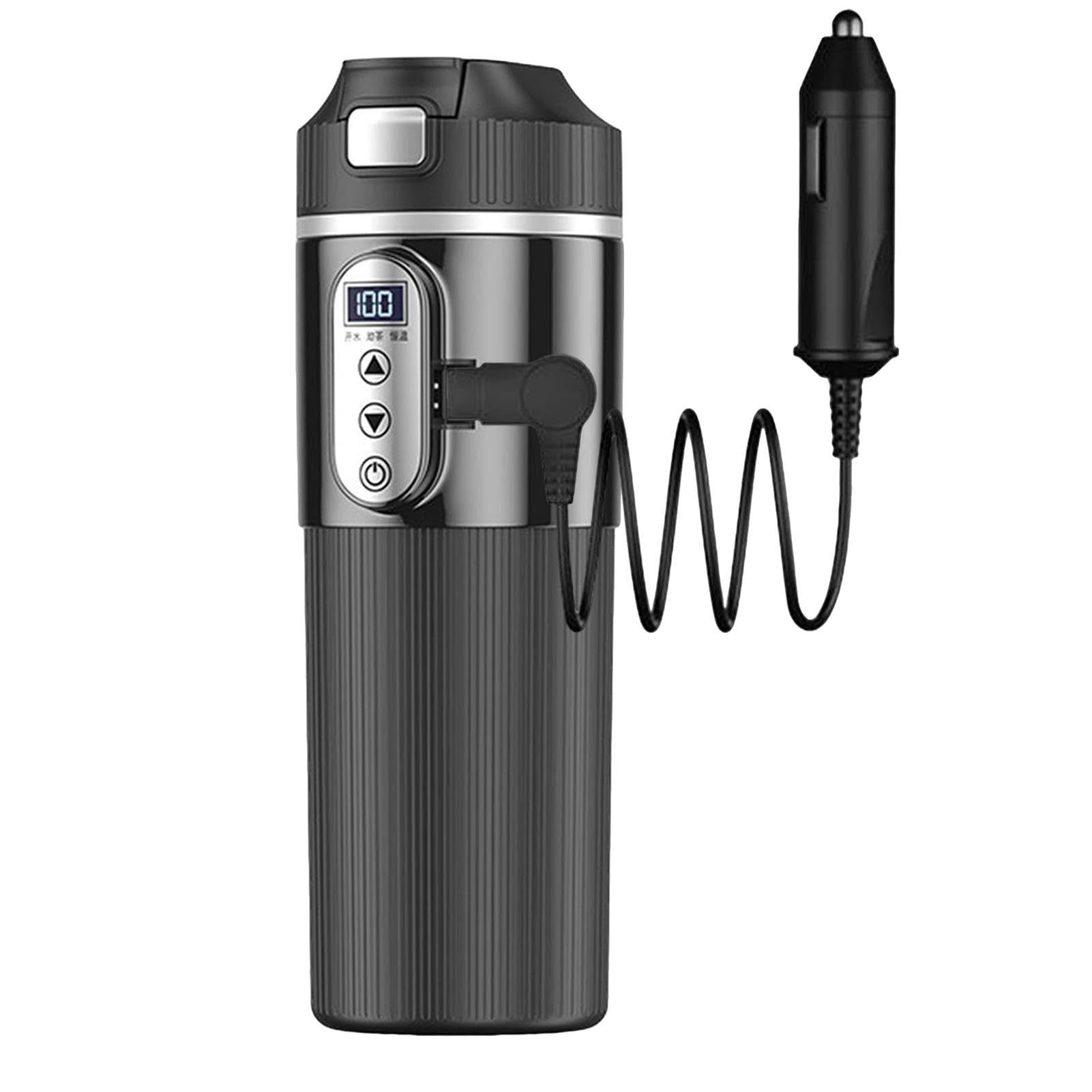 Taza calefactora para vehículos, taza de café eléctrica para coche | Taza calentada de acero inoxidable 12V/24V | Caldera de agua caliente para coche, taza calentada para vehículo negro para caf