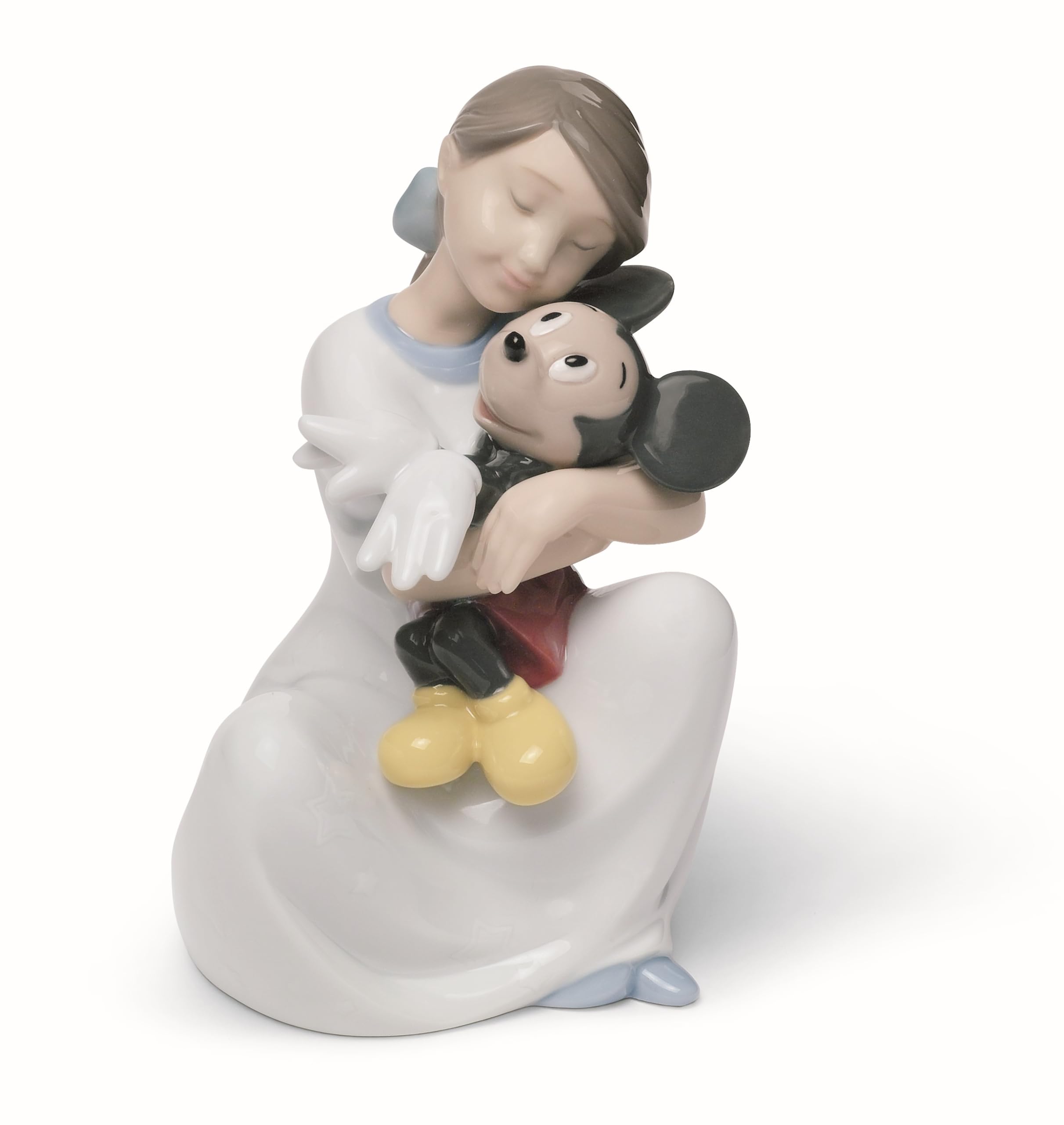 NAO I Love You, Mickey. Decorative Figurine of a Girl with Mickey Mouse in Gloss Porcelain. Sculpture with Disney Character to Celebrate the Magic of Childhood