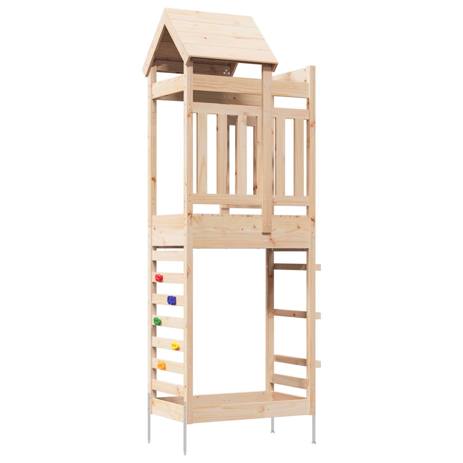 Spielturm Braun 52,5 x 85 x 238 cm Massives Kiefernholz für Kinder im Außenbereich mit Rutsche, Klettergerüst, Schaukel, Seil, Trapez, Nestschaukel und Zubehör für sicheren Gartenhof