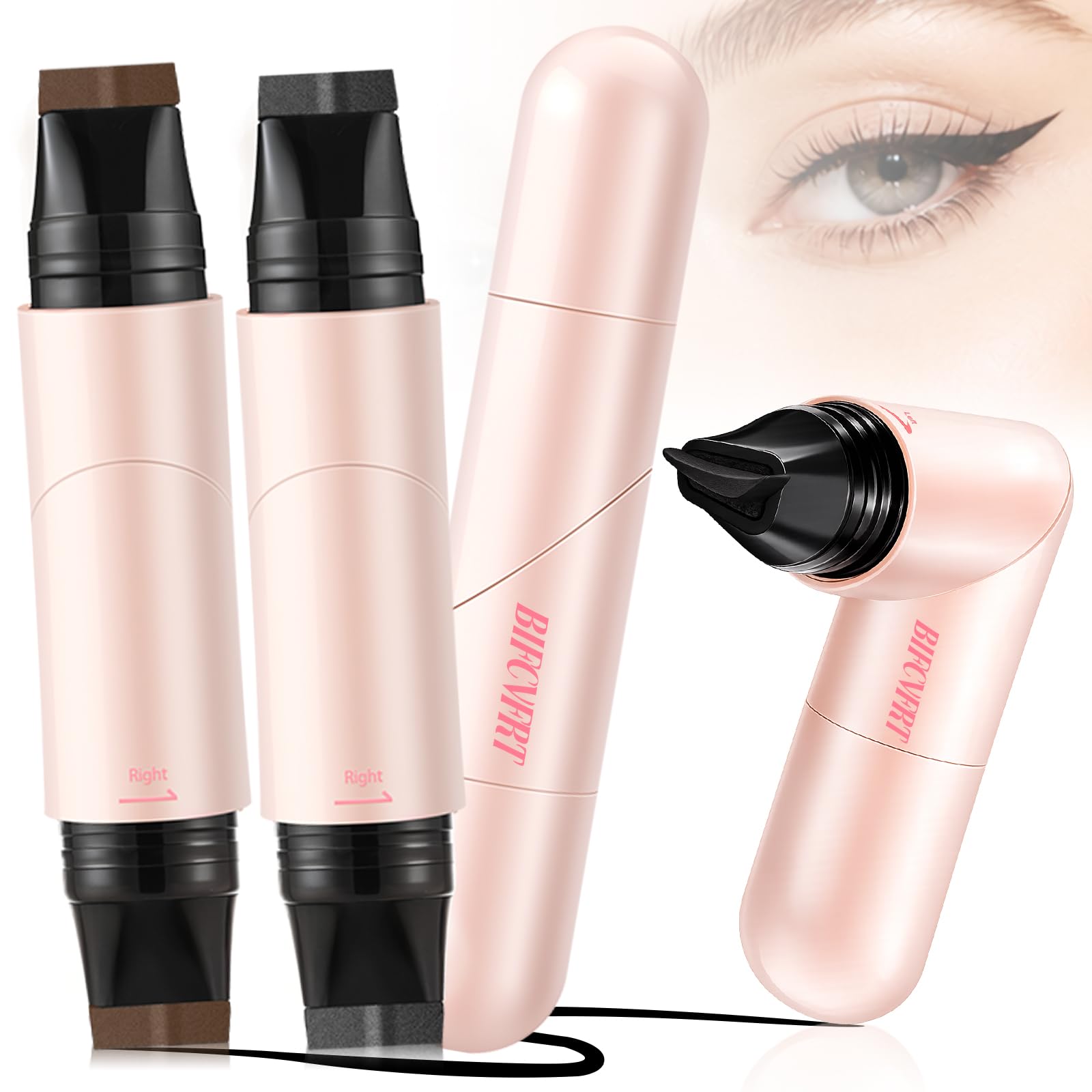 Winged Eyeliner Stamp Pen, Waterproof Smudge Proof, Wingliner Cat Eye Pencils with Rotating Foldable Design, Black & Brown 2-Pack for Beginners