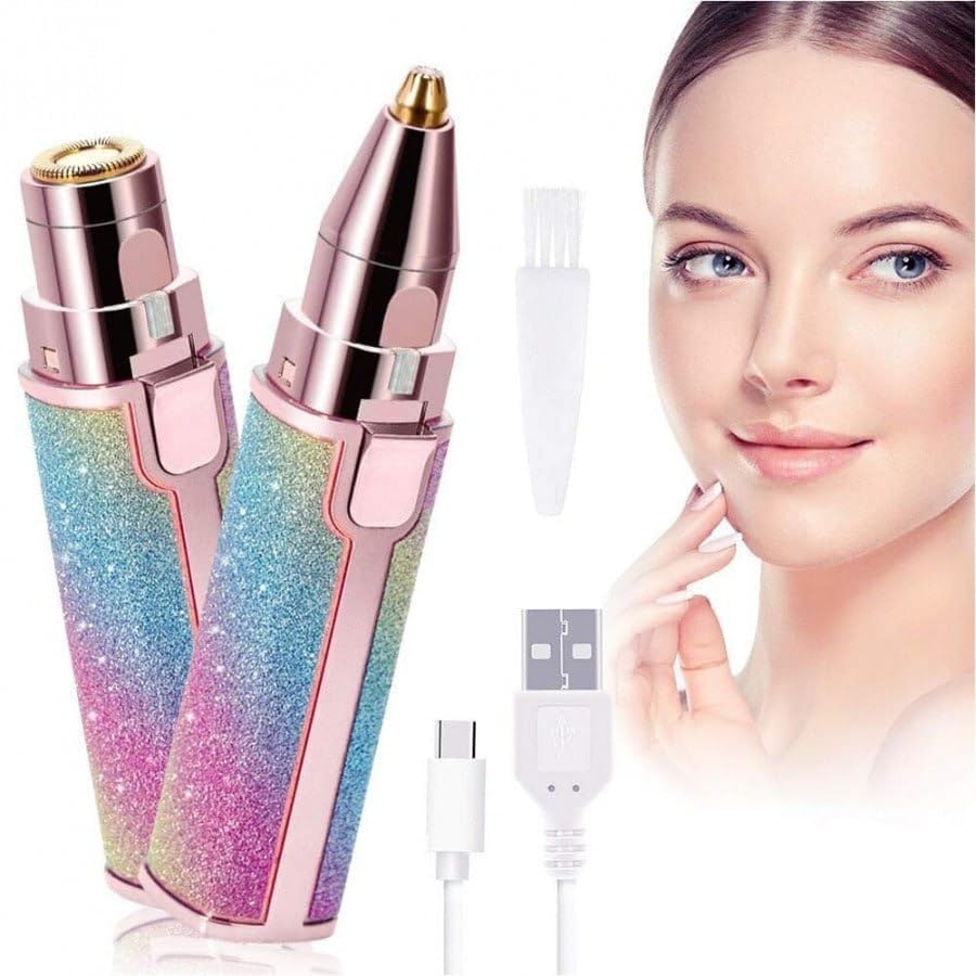 2-in-1 Face & Eyebrow Trimmer for Women | Painless Facial Hair Remover with LED Light | Rechargeable Grooming Tool for Upp...