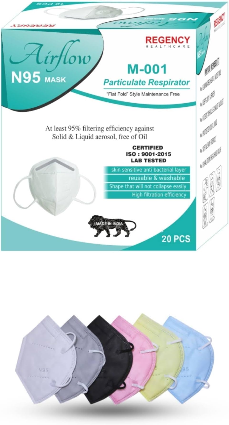 Airflow N95 Mask (5 Layer Without Filter) Washable Reusable Anti Pollution & Anti-Virus (NIOSH FDA Certified) with Meltblown and Hot Air Cotton for both men and women