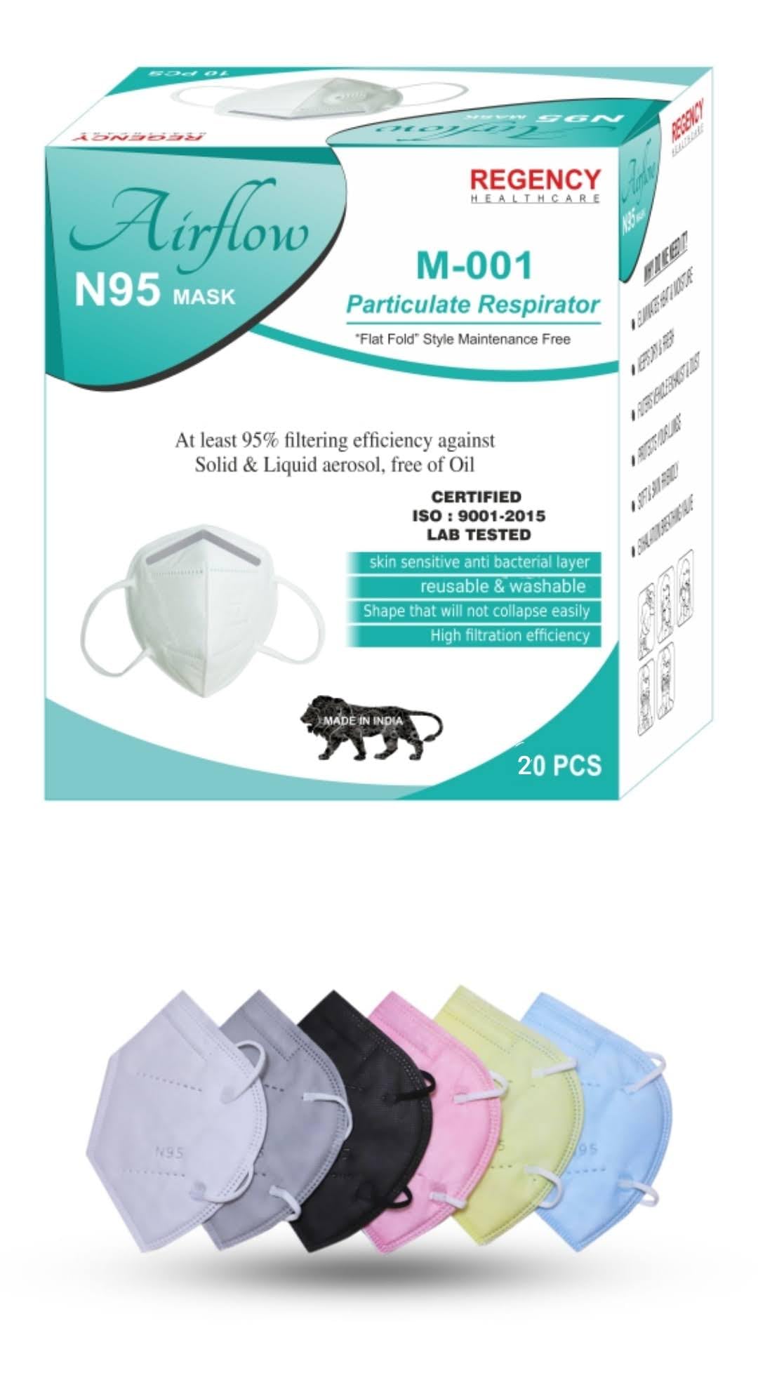 Airflow N95 Mask (5 Layer Without Filter) Washable Reusable Anti Pollution & Anti-Virus (NIOSH FDA Certified) with Meltblown and Hot Air Cotton for both men and women