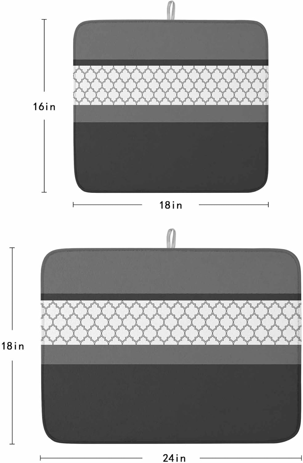 Vintage Plaid Drying Mats for Kitchen Counter 2 Pcs, Grey Black Microfiber Absorbent Dish Drainer/Rack Mat,Reversible Hangding Quick Drying kitchen Decor,18x24 Machine Washable