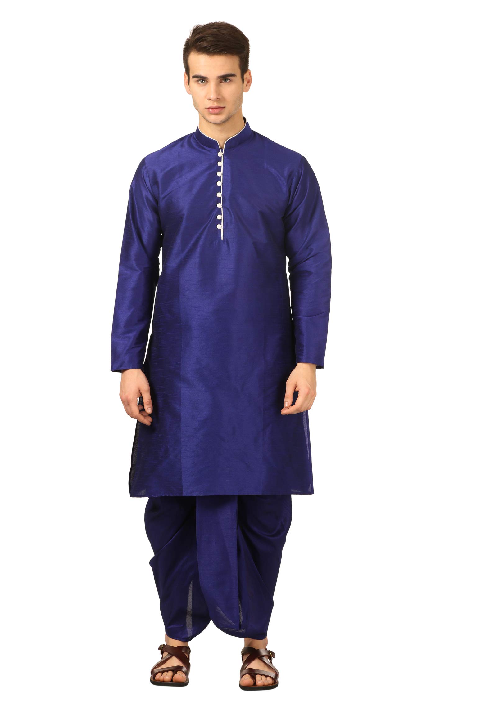 royal kurta Men's Regular Fit Silk Blend Dhoti Kurta Set (Blue)-picture-14