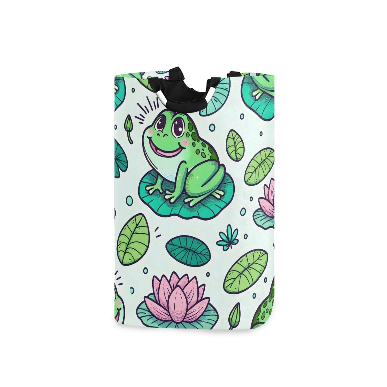 Jihqo Laundry Hamper Basket Fat Frogs in Pond Collapsible Nursery Storage Bin Waterproof Clothing Baskets for Home Bedroom Bathroom Washing Room