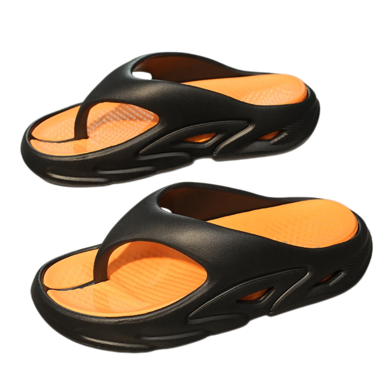 Sandalias Hombres Negro Neón Verde Hueco Plataforma Chanclas, Deporte Corte Antideslizante Eva Tanga Sandalias, Luz Acolchada Rápida Seca Playa De Verano-Black Orange-36-37