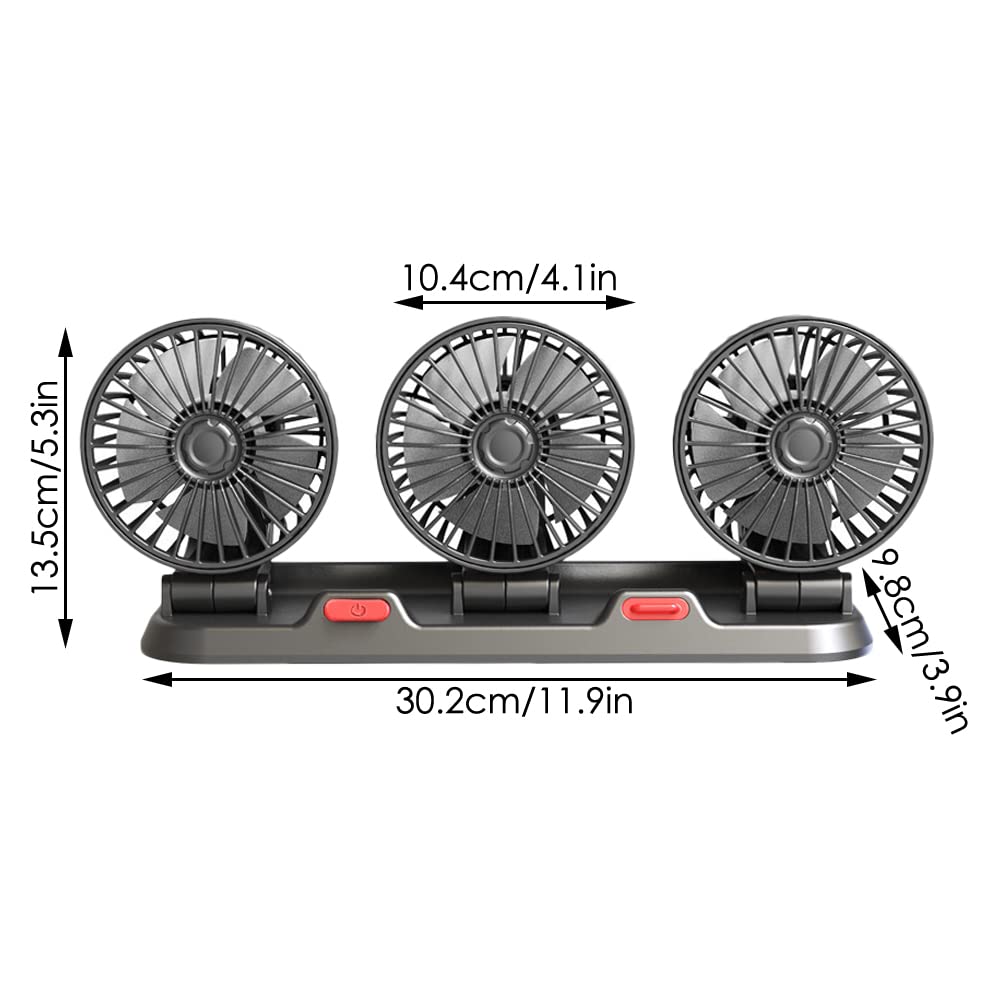 Baceyong Ventilateur de voiture, ventilateur automatique rotatif à 360 degrés 5 V électrique 3 têtes de circulation d'air de refroidissement, ventilateur d'air de refroidissement de voiture portable