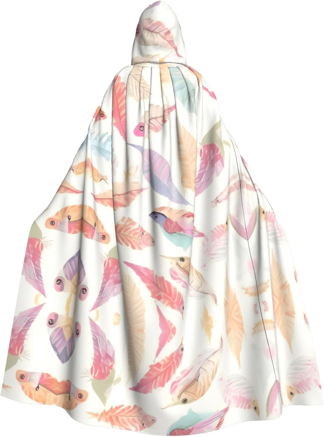Coloured feathers Patterned hooded cape, robe Cosplay costume for men and women, Halloween adult role play costume