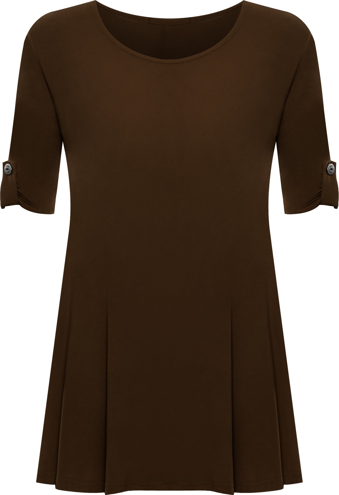 WearAll Womens Plus Size Scoop Neck Short Sleeve Flared Ladies Long Plain Top - Dark Brown - 22/24
