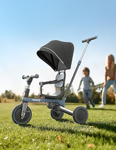 Miniatura 6 de besrey Bicicleta para niños pequeños, triciclos 5 en 1 para niños de 1 a 3 años, bicicleta de equilibrio con pedal y respaldo extraíbles, triciclo
