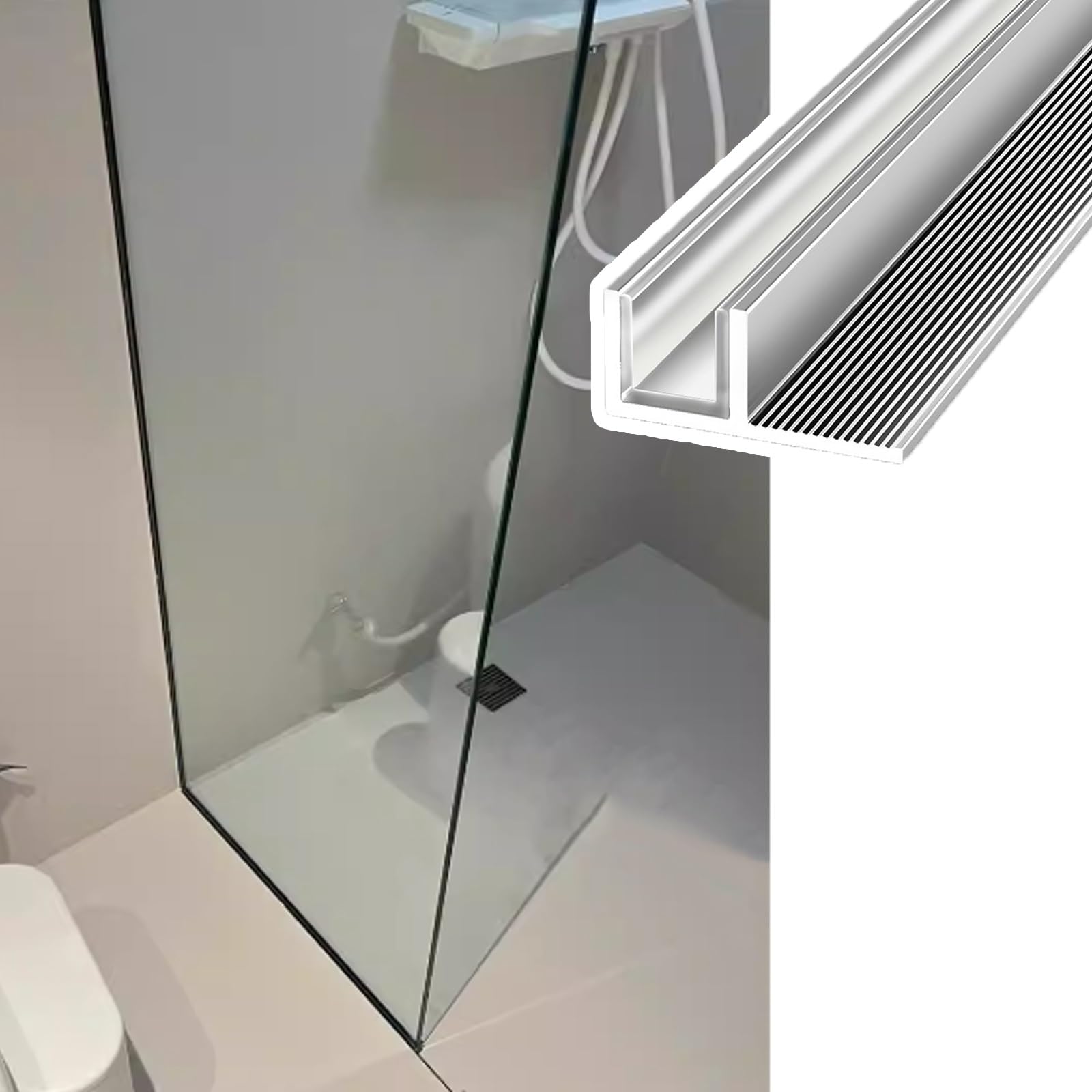 Djphofs Silver Heavy-Duty Metal Glass Fixed Channel, Versatile F For Frameless Panel Installations, Waterproof Bath Panels Radius Custom Length(,L0.9m(35In) W10mm(25/64In))