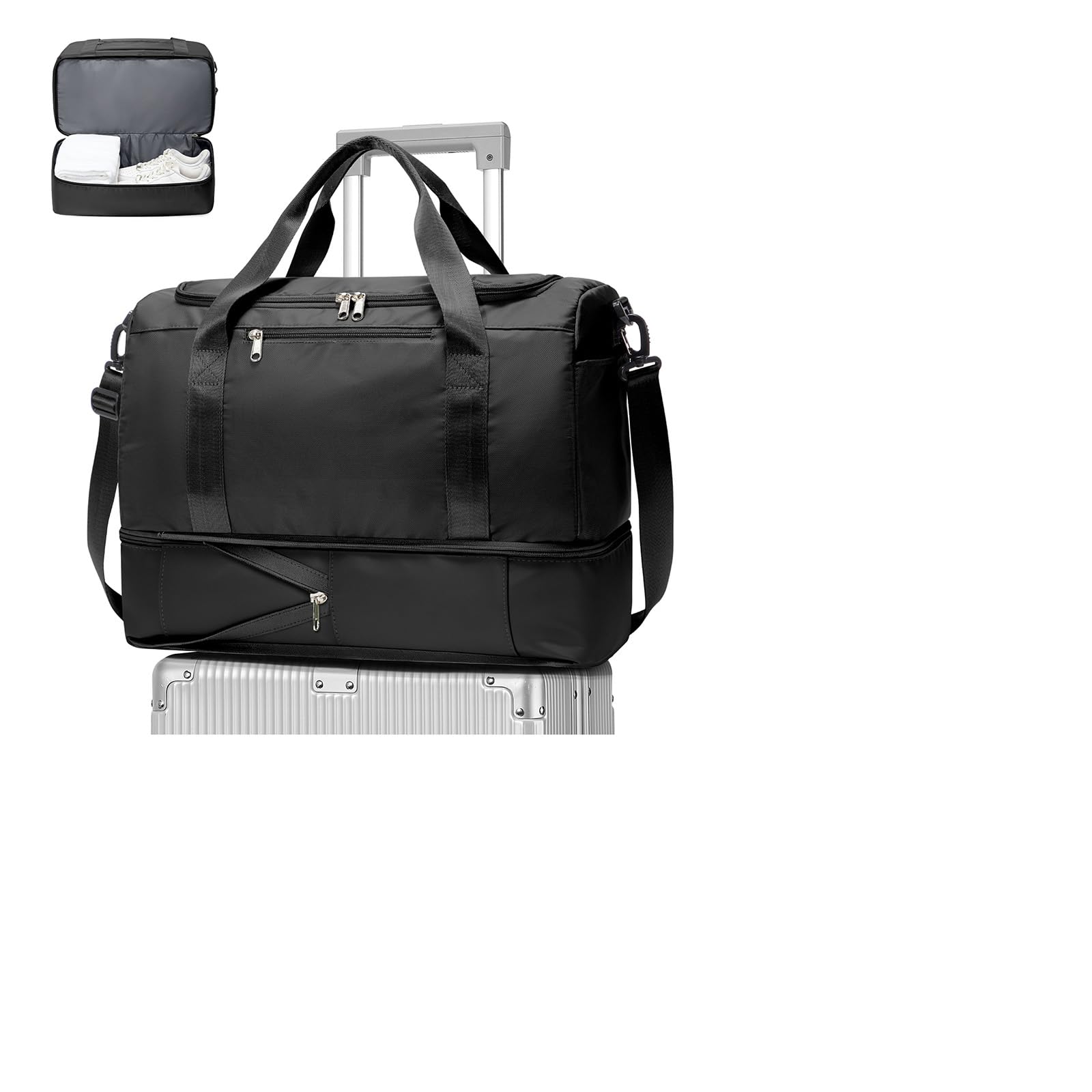 Borsone da Viaggio Donna Bagaglio a Mano 40x30x20 Ryanair Wizzair Borsa da Viaggio Donna Uomo Borsone Palestra con Scomparto per le Scarpe Travel Bag Borsa Sportiva Weekend,B02-Nero