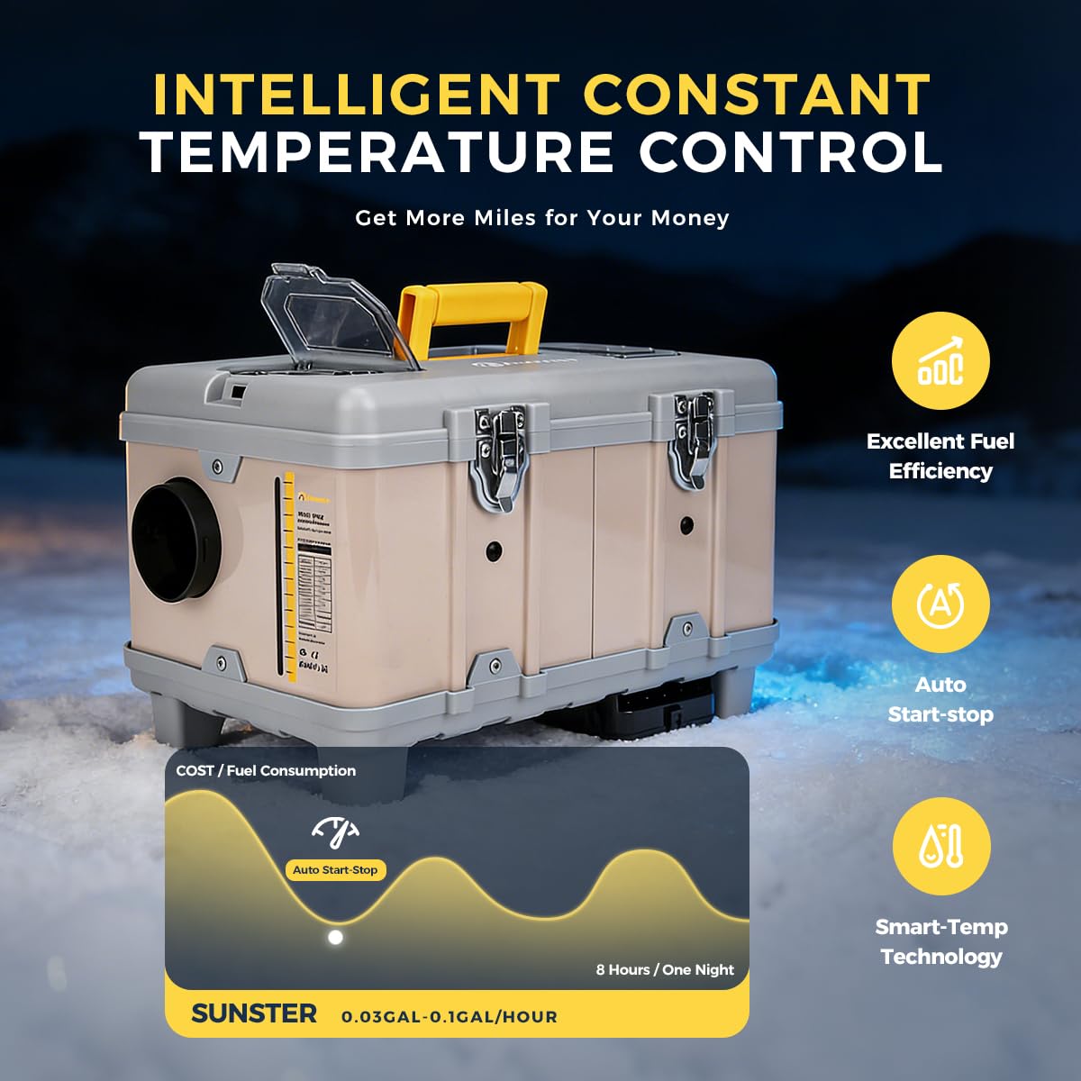 Toolbox Chauffage à air diesel portable 8 kW, 220-240 V CA et 12/24 V CC avec application Bluetooth et adaptateur UE, démarrage/arrêt automatique, mode plaque adaptative, chauffage diesel pour voiture