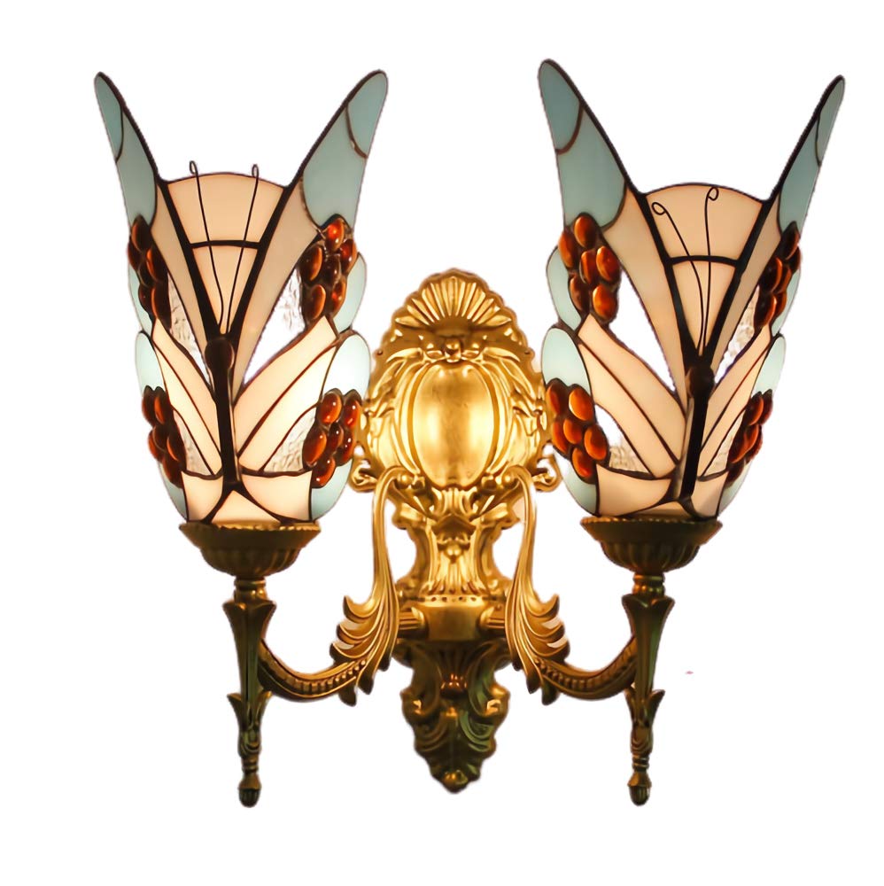 Tiffany Style Butterfly Wall Lamps & Sconces, Vintage Stained Glass Wall Light Fixtures, 1 Lights, 2 Lights, 3 Lights, Retro Bathroom Mirror Light for Bedroom Living Room Hallway Night Light,4