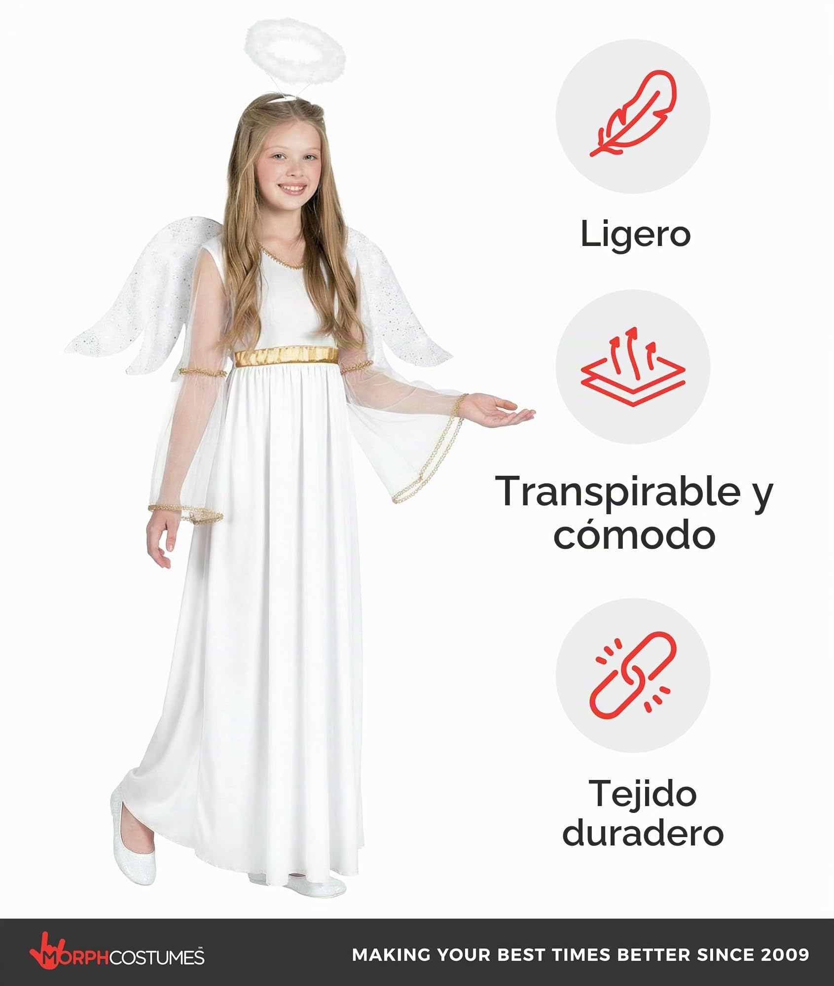 Morph Disfraz Angel Niña, Disfraz Angelito Halloween Niña