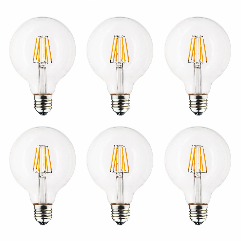 Bulbright 2700K Warm White 6Pack Vintage Led Filament Bulb G95-4W Led Light Bulb, Medium Screw E27 Base, Clear Warm White 2700K, Led Edison Bulb 40W Equivalent, 220Vac, Dimmable (4)