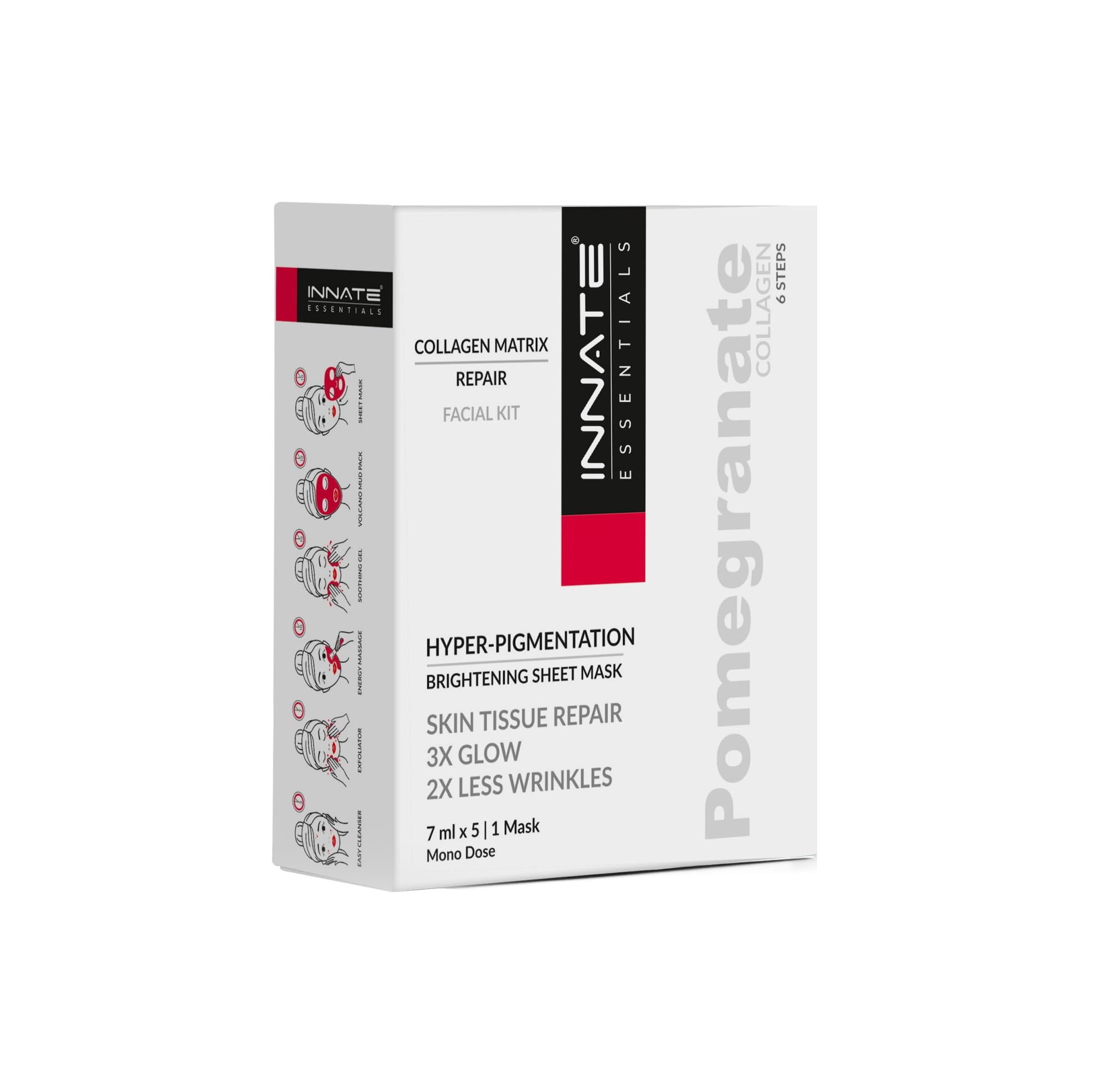 YOU ARE BEAUTIFUL Pomegranate Collagen Repair Hyperpigmentation & Blemish Facial Kit For Women Men | For All Skin Types With 5 Steps And 1 Sheet Mask - 35Ml (7Ml X 5)