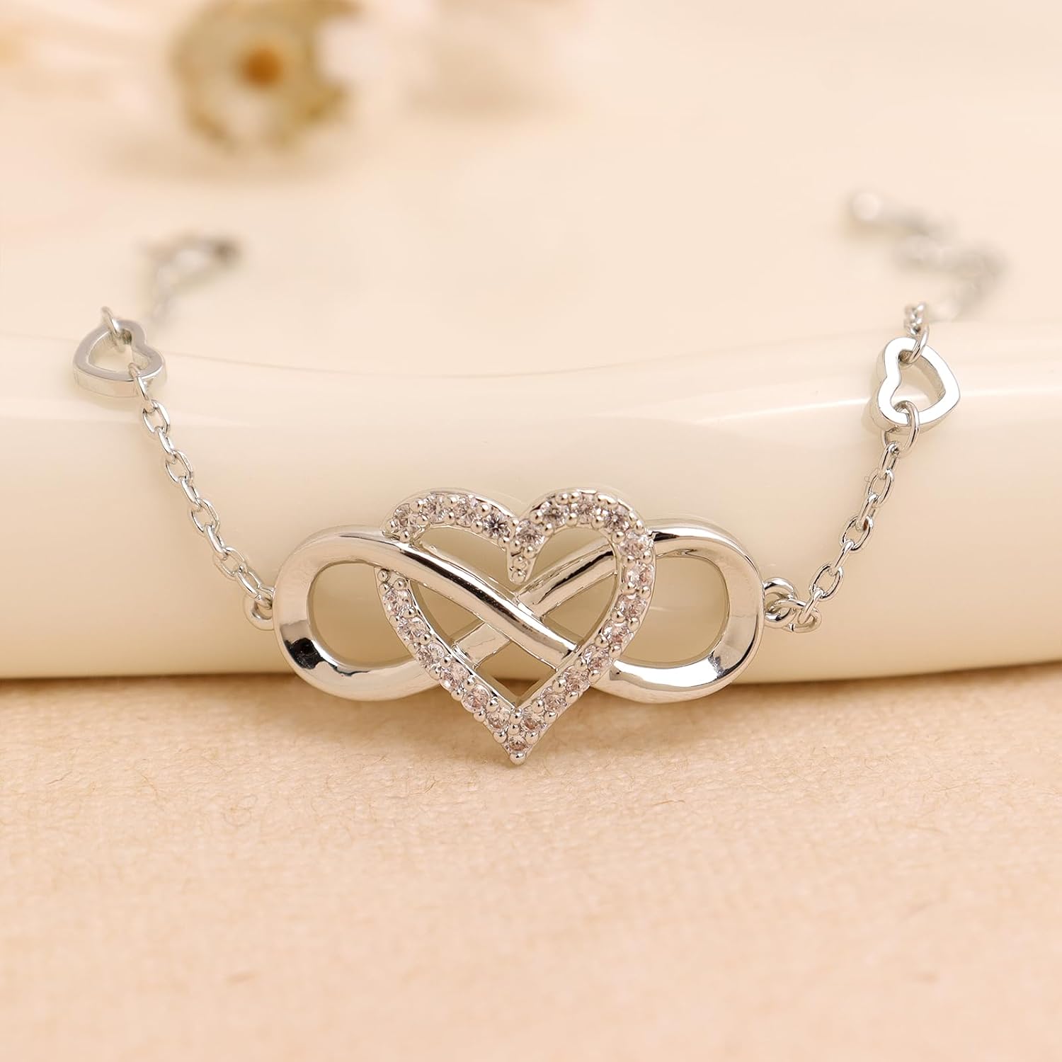 Gift for Mom Girlfriend Besite Sister Infinity Love Heart Bracelet for Women, Gold Silver Statement CZ Rhinestone Infinite Forever Bracelet Anniversary Prom Fashion Accessories Jewelry - Image 4