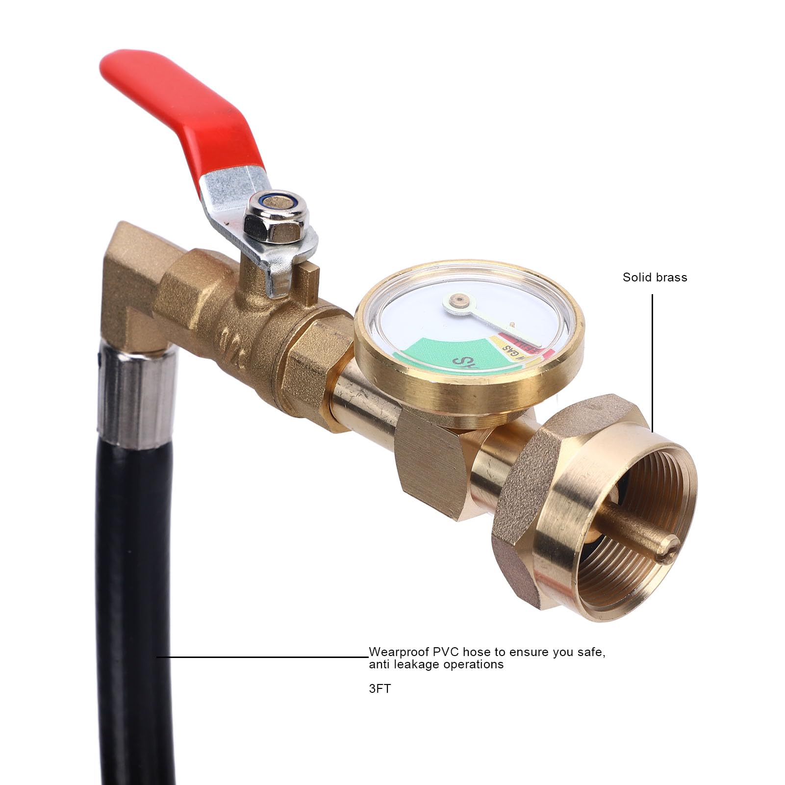 RV Gas Refill Adapter Hose with Gauge and ON Off Control Valve 3 Feet Gas Tank Extension Hose for 1 Lb Gas Tank — view 3