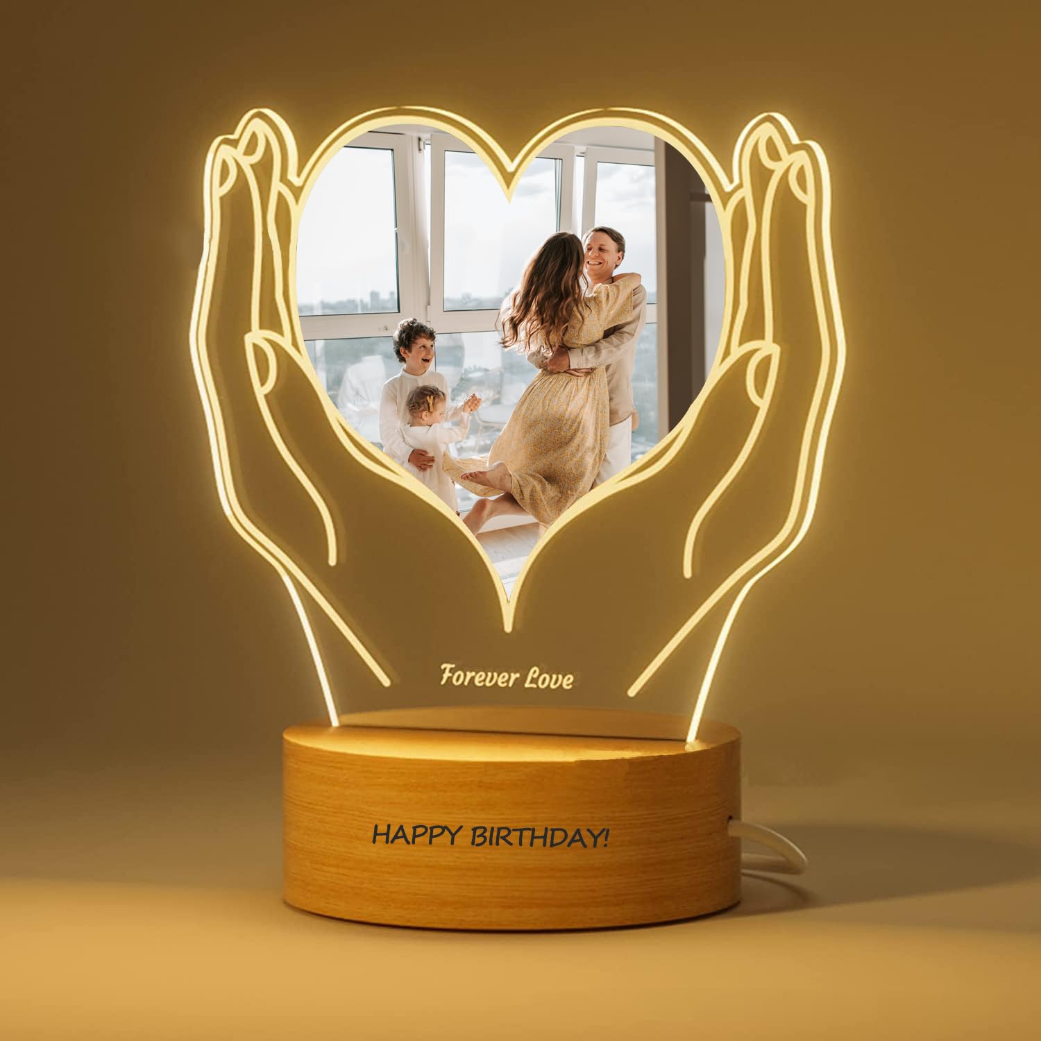 Luz Nocturna LED Personalizada Con Foto - Regalo Original Para Parejas, Amigos O Familia, Tamaño 23x16 Cm