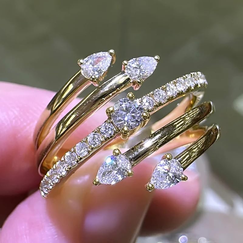 Wrap Around Full Star Ring Simulated Diamond Women's Ring Cubic Zirconia Crystal Lucky Star Water Drop Ring Heart Ring Gold Ring Stacking Statement Band Eternity Promise Ring Dainty Ring for Women（8）
