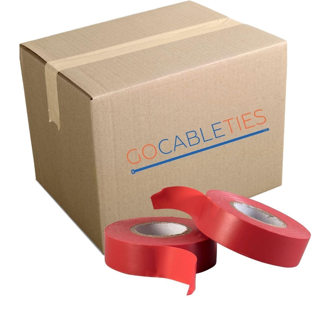 Gocableties Red Electrical Tape, 19mm x 20m, Bulk Box of 100 Rolls, Strong Self-Adhesive PVC Insulation Tape for Insulating, Repairing and Protecting Electrical Wires