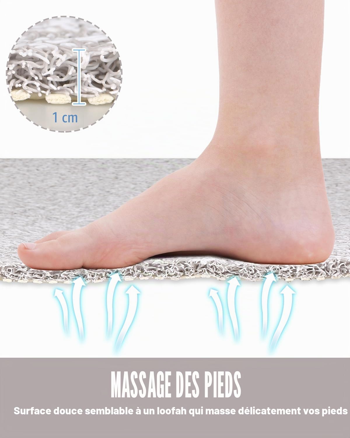 Tapis de douche antidérapant 80 x 100 cm – Tapis de bain de sécurité extra large avec trous de drainage, doux et confortable, en PVC Luffa Massage antidérapant pour douche, séchage rapide