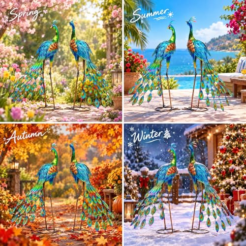 Autodaya 32" Peacock Decor Metal Yard Art Set of 2,Large Outdoor Statue by Autodaya - Used condition - Image 7