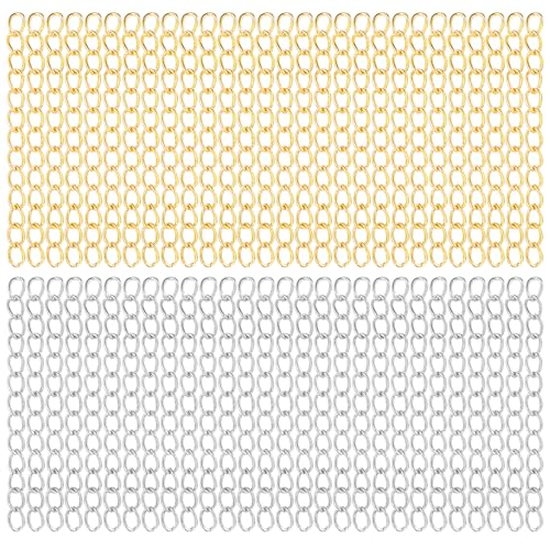 JIEYAO 200 Stück Kettenverlängerung, 50mm Gold und Silber Ketten Verlängerung, Edelstahl Schmuckverlängerungen Verlängerungskette für Halskette Fußkettchen Armband Schmuckherstellung