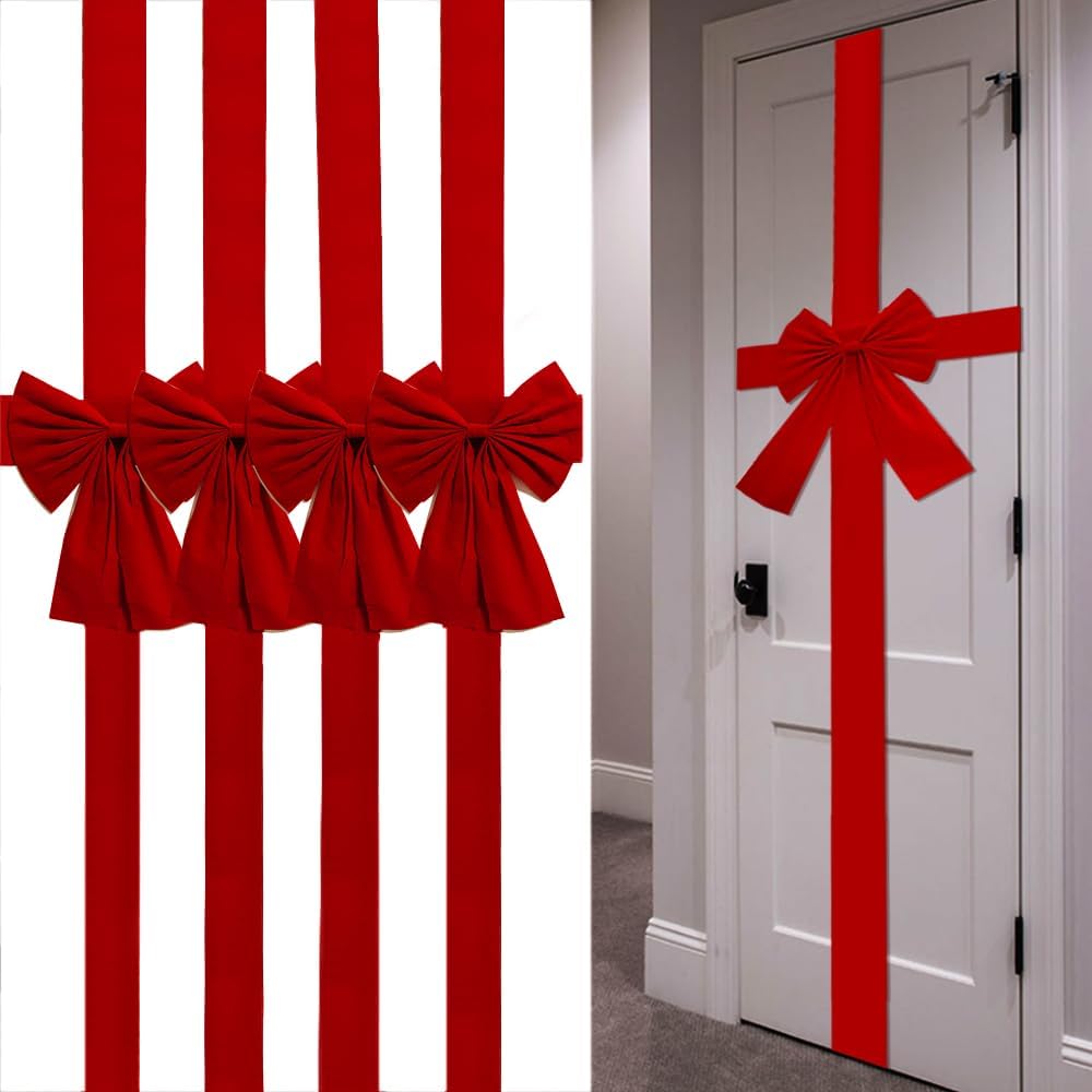 Christmas Door Ribbon Bow Large Christmas Bow Festival Decorations for Tree Fireplace Home Front Door Party Supplies Red, 4pcs