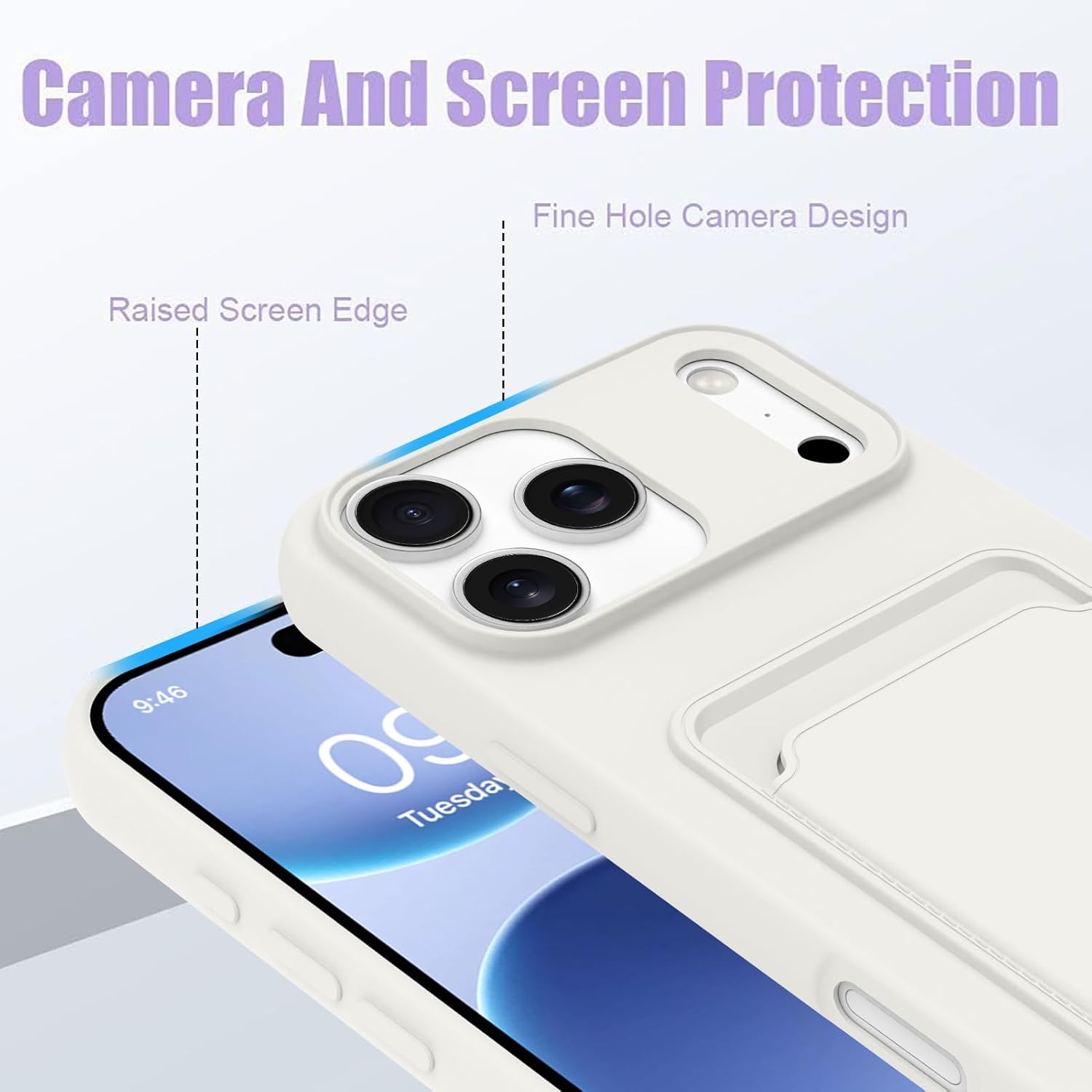 MZELQ Compatible with iPhone 17 Pro Case 2025 TPU Card Holder Wallet,Camera Protection + Screen Protector Soft Card Slot Phone Cover for Girls Women -White - Image 3