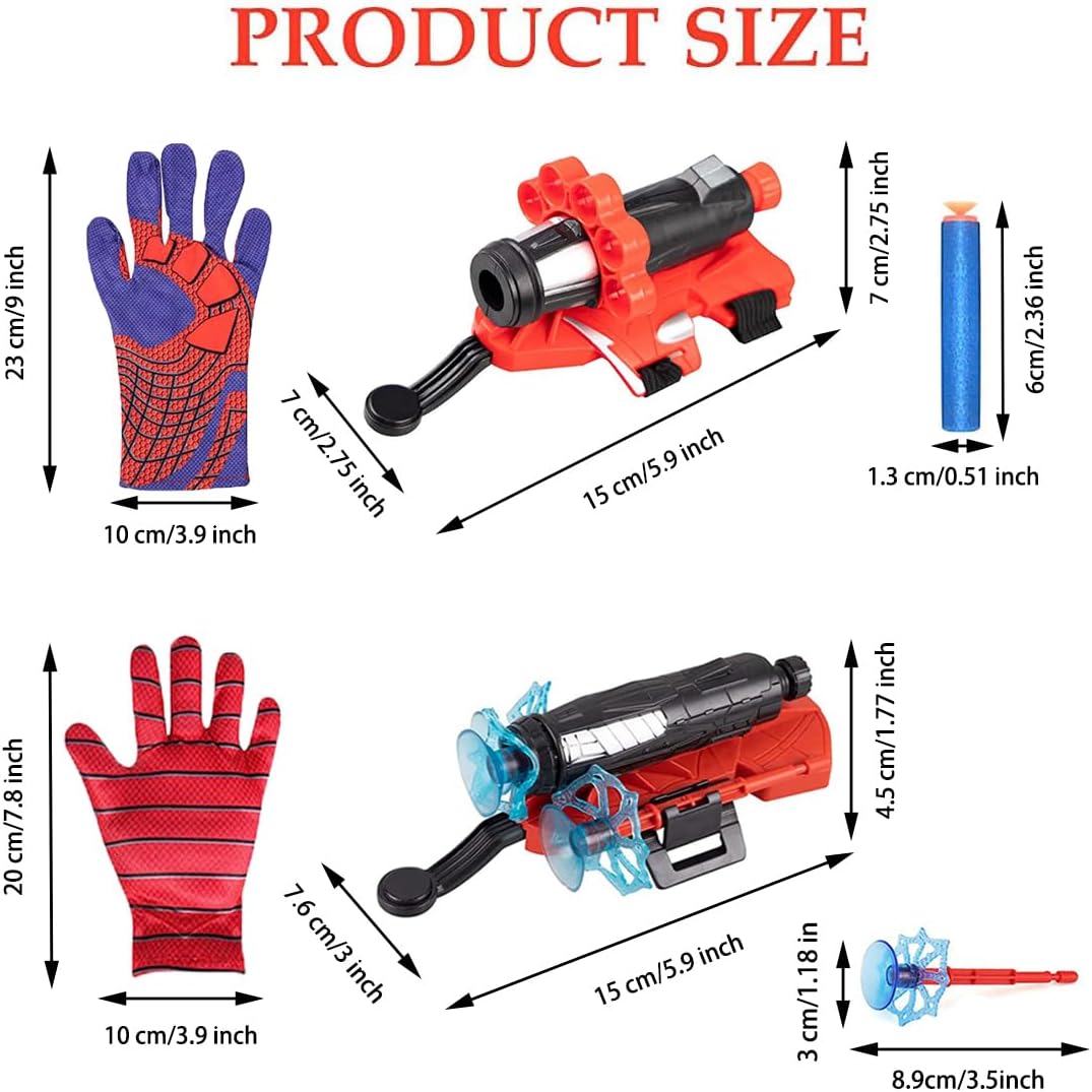 Red Style Spider Web & Soft Missile Launcher Toy 2 Pcs Set, Superhero Fans Webs Shooter for Kids, Cosplay Launcher Gloves with Wrist Toy Set, Christmas Halloween Birthday Party